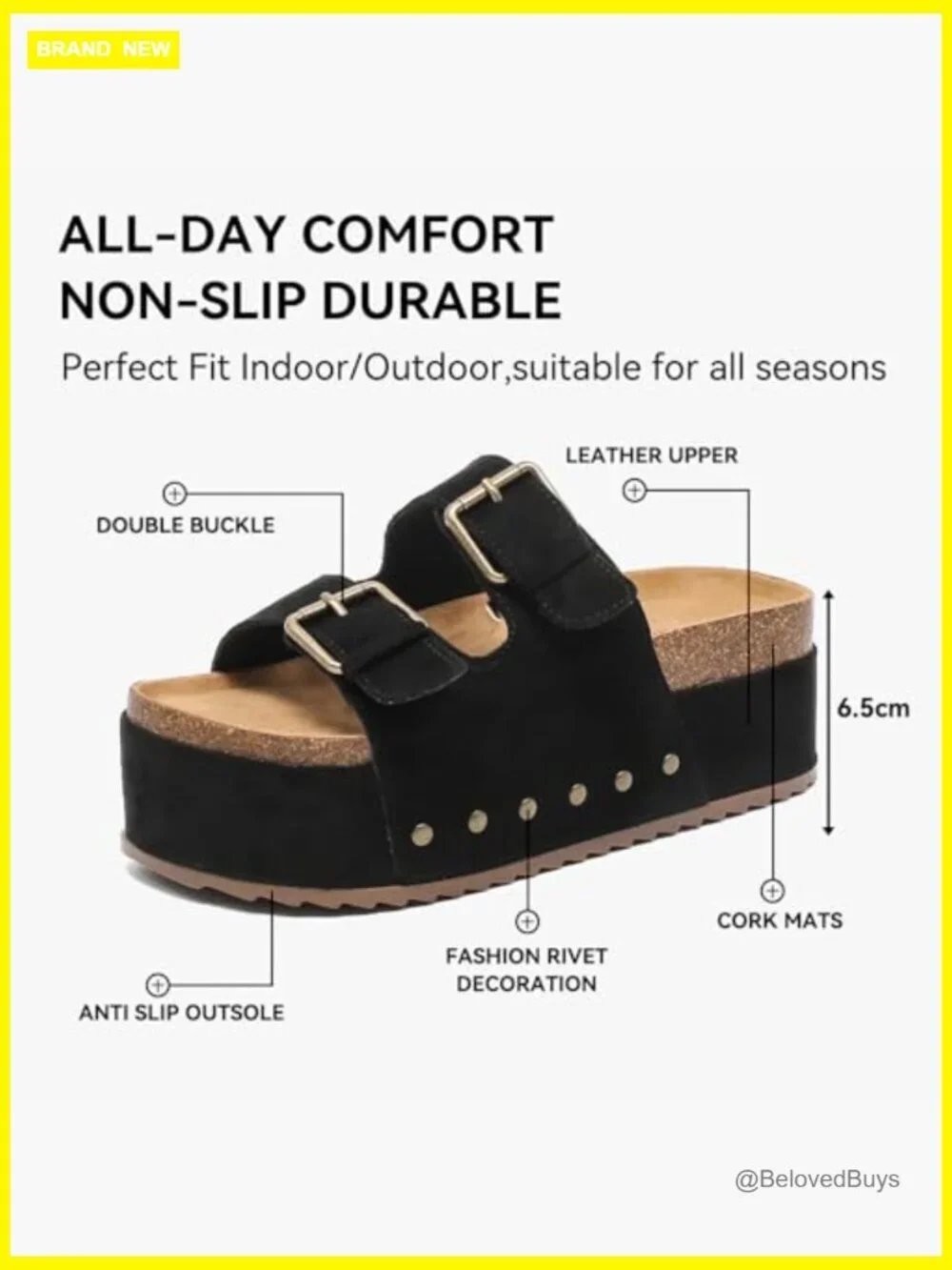Women's Platform Slides Sandals with Arch Support Cork Footbed Double Buckles